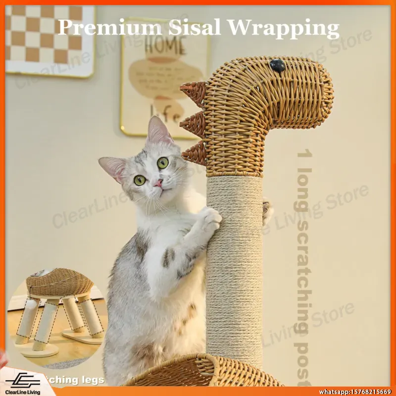 Cat Scratching Post - Кошачья лежанка-башня «Динозавр» с сизалевой когтеточкой,